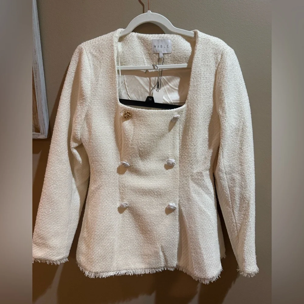 MABLE Cream Tweed Blazer and Skirt Set – Size L (10/12) - Picture 1 of 7